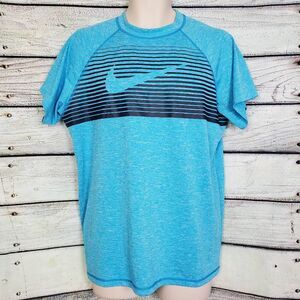Nike Dri-Fit Men’s L Blue Black Stripe Training Tee Athletic Shirt